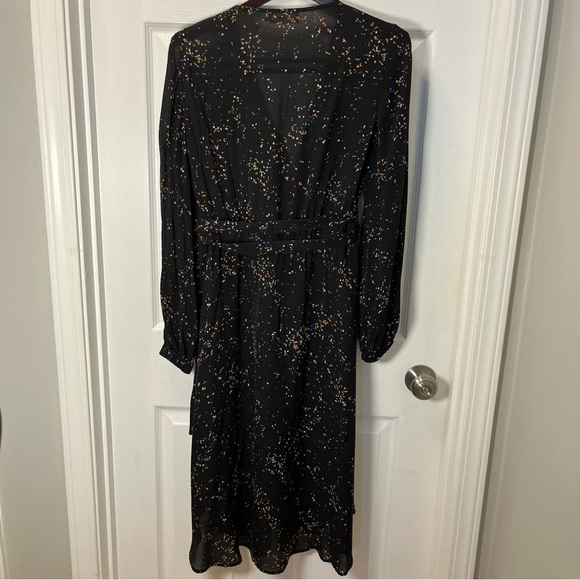 A.L.C Samantha Midi Black Dress with Multicolor Speckles, long Sleeve, 100% silk - Picture 13 of 14